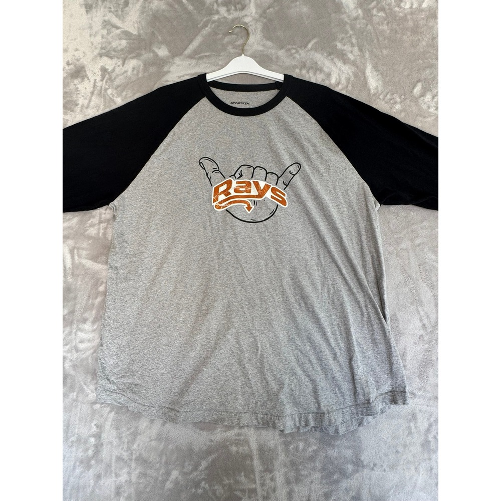 Sport-Tek 2XL Raglan Baseball Tee Gray Black‎ Athletic Casual Long Sleeve Shirt